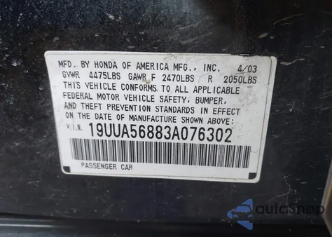 2003 Acura Tl 3.2 Type S из США, поврежденный, VIN 19UUA56883A076302